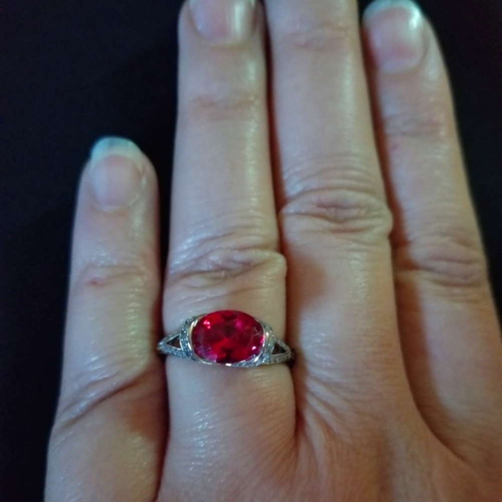 2ct Horizontal Lab Created Ruby Ring - Picture 4 of 5